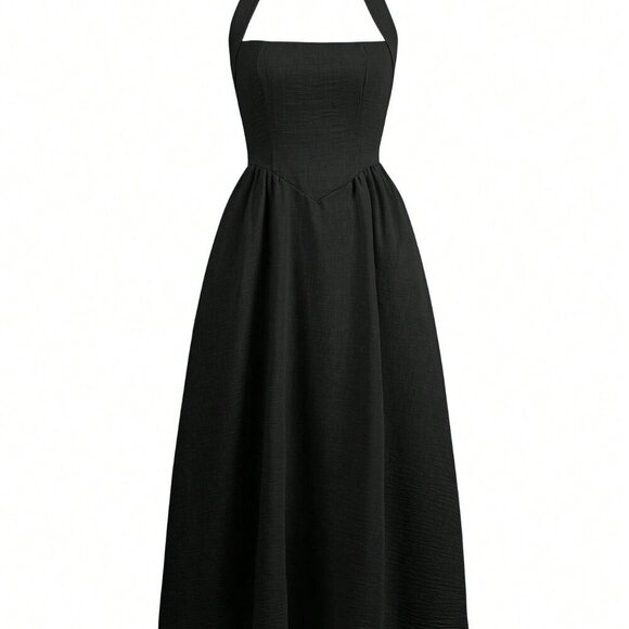 Black Casual Women's Elegant Long maxi Dress beach Vacation - Picture 5 of 11